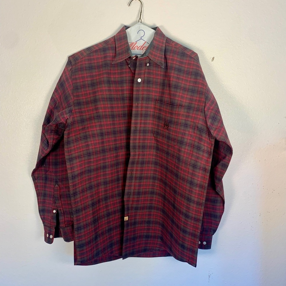 Cinch Western Shirt Mens XL Meas. Red Plaid Long Sleeve Button Down Cotton Tag L - Picture 6 of 16